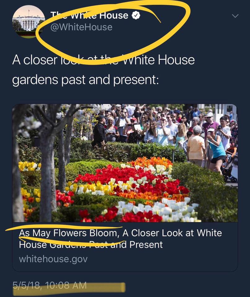 white house tweet may flowers bloom
