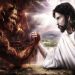 devil and Jesus arm wrestle