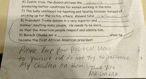 vincent-ungro 11 year old docked points for not bashing president trump on homework assignment