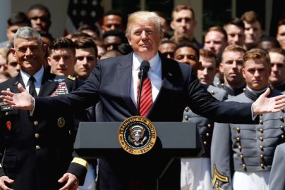 Trump presents trophy to U.S. Military Academy football team in Washington