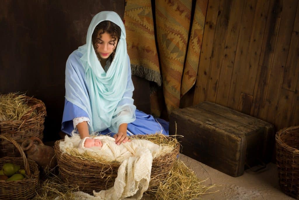 Nativity scene in manger