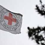 International Committee of the Red Cross flag above its headquarters in Geneva